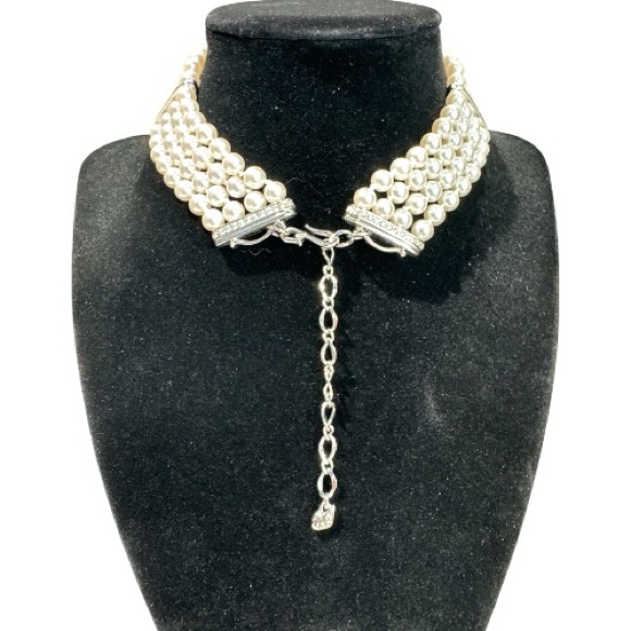 Swarovski Crystal & Faux Pearl Choker 4 Strand Necklace - Picture 5 of 6